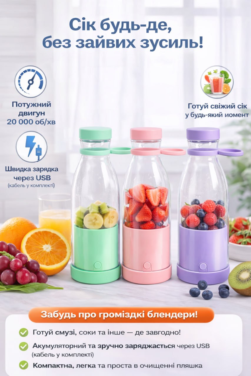 Mini Juicer – Портативний блендер у пляшці